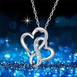 New Sterling Silver White Sapphires Infinity Hearts Necklace